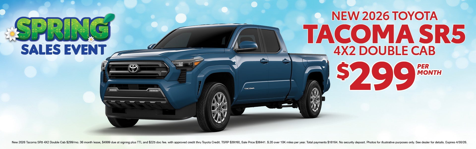 New 2026 Tacoma SR5 4X2 Double Cab $299/mo